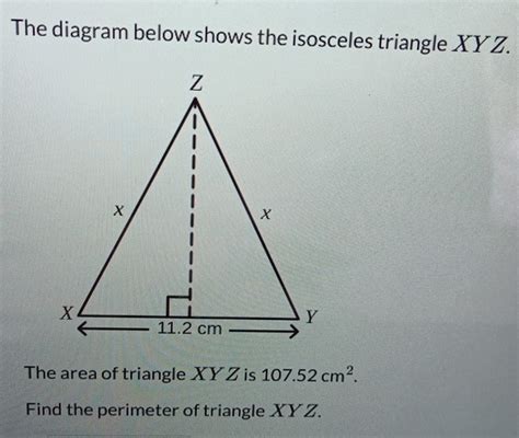 Solved The Diagram Below Shows The Isosceles Triangle Xy Z The Area