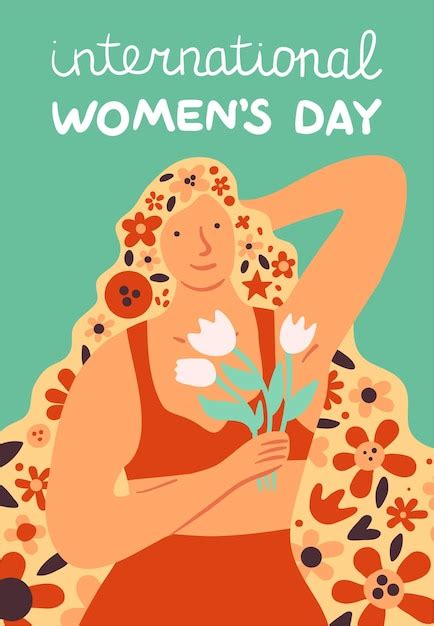 Plakat zum internationalen frauentag schönes weibliches porträt blumen