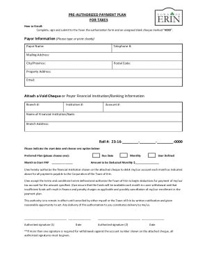 Fillable Online Pre Authorized Tax Instalment Payment Plan Application