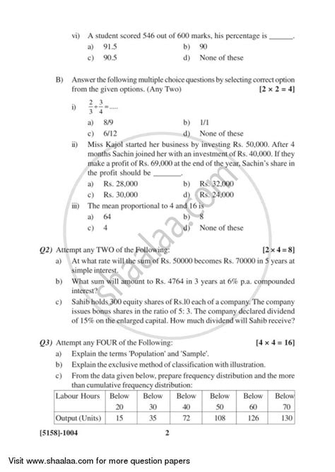 Business Mathematics Previous Question Papers