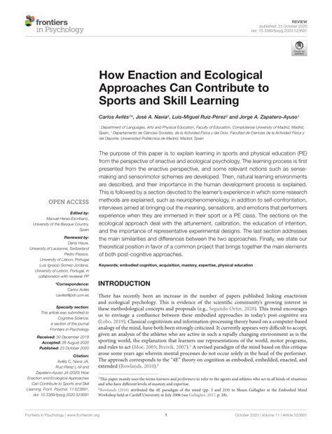 enaction  ecological approaches  contribute  sports