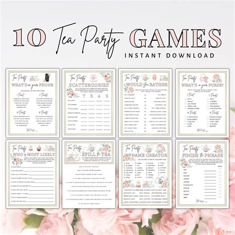 Tea Party Games Printable, Tea Party Activities, Ladies Tea Party Games ...