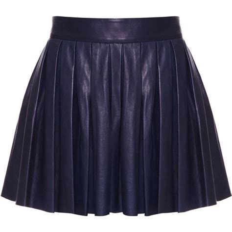 Alice Olivia Box Pleat Leather Skirt Navy Leather Pleated Skirt