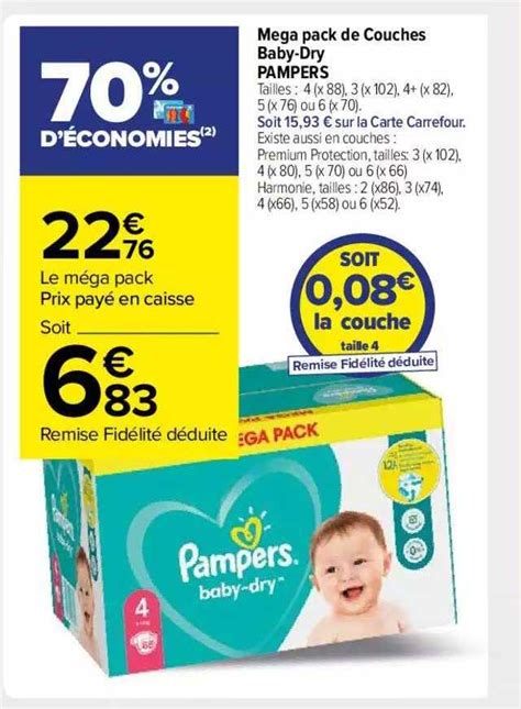 Promo M Ga Pack De Couches Baby Dry Pampers Chez Carrefour Market