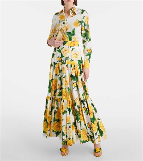 Floral Tiered Cotton Maxi Skirt In Yellow Dolce Gabbana Mytheresa