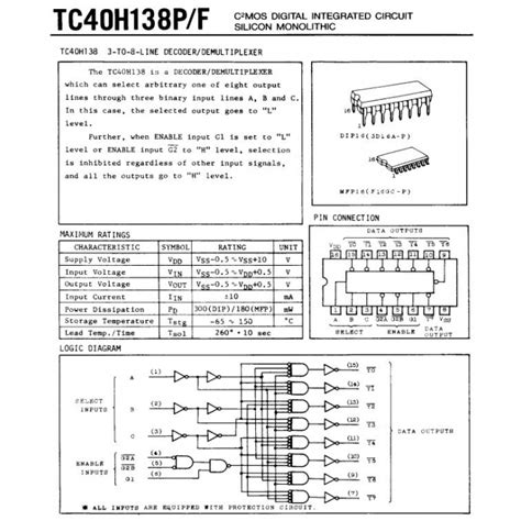 Toshiba TC40H138P IC CMOS 3 To 8 Line Decoder Demultiplexer