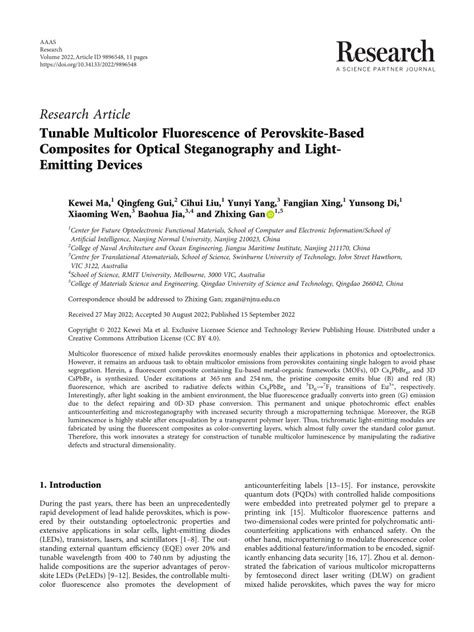 PDF Tunable Multicolor Fluorescence Of Perovskite Based Composites