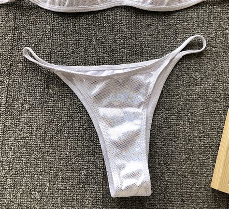 Or Sexy En Cuir Réfléchissant Triangle Bikini Maillots De Bain Femmes String Mini Bikini