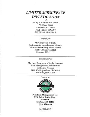 Fillable Online Mde Maryland Limited Subsurface Investigation Report