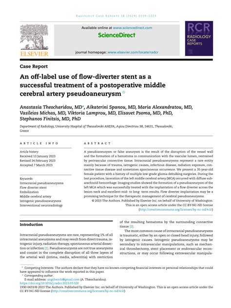 Pdf An Off Label Use Of Flow Diverter Stent As A Successful Treatment