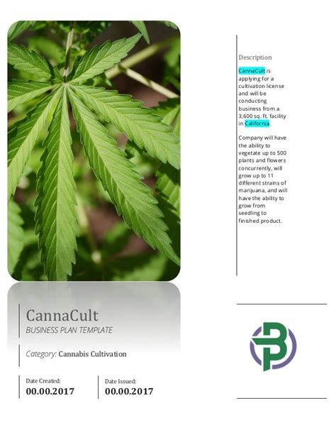 Cannabis Cultivation Business Plan Template