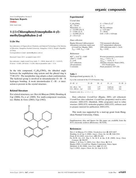 Pdf Chlorophenyl Morpholin Yl Methyl Naphthalen Ol