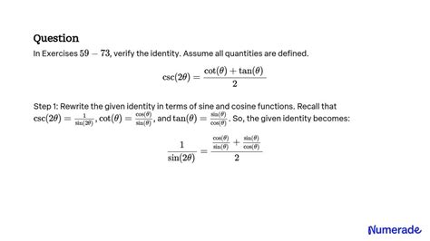 Solvedin Exercises 59 73 Verify The Identity Assume All Quantities