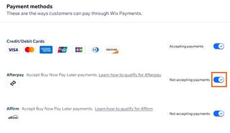 Wix Payments Adding Afterpay As A Payment Method Help Center Wix