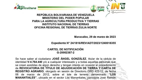 INTI Cartel de Notificación de Revocatoria a José Ángel González