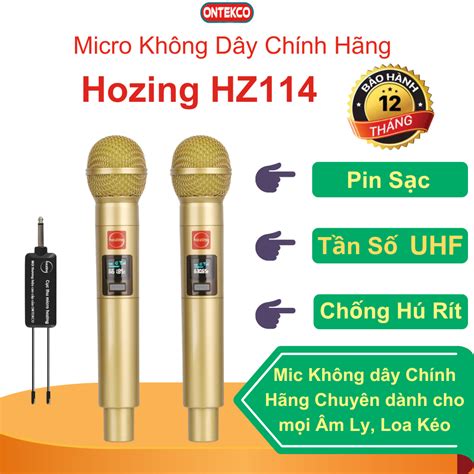 Micro Không Dây Chống Rú Ontekco Hozing Hz114 Pin SẠc Dùng Cho Mọi âm Ly Loa Kéo Vang Số Bảo