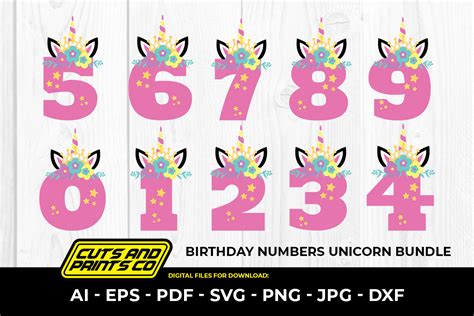 Happy Birthday Numbers Unicorn SVG PNG Graphic By Cuts And Prints Co