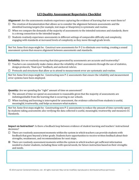 Quality Assessment System Checklist