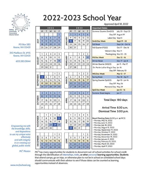 Academic Calendar - MC2 School