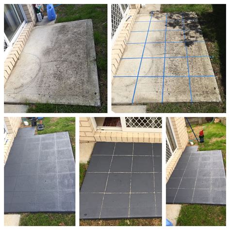 Diy Faux Pavers Clean And Mark Out Cement Area Then Roll On Paving