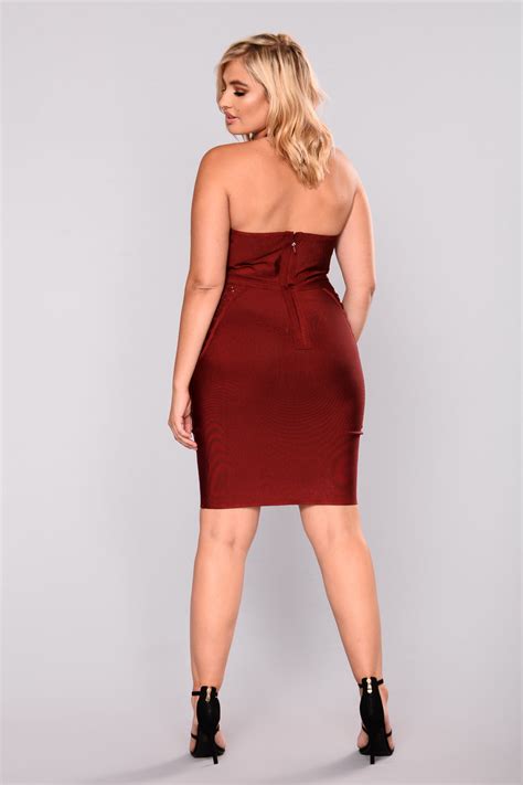 Peggy Bandage Dress Burgundy Fashion Nova