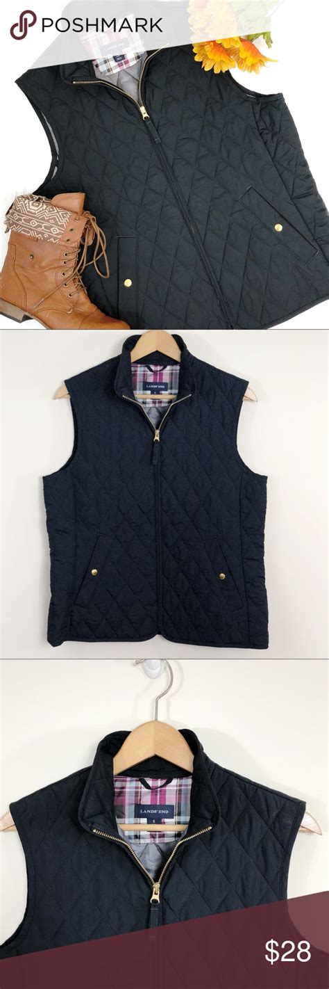 Lands End Quilted Vest Insulated Plaid Lined Black Clothes Design