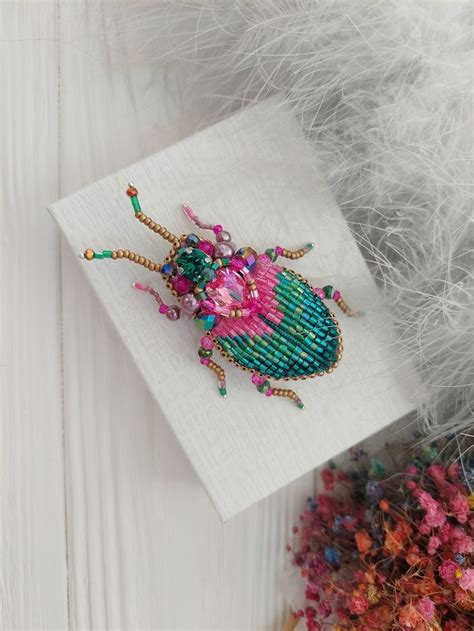 Embroidery Beaded Brooch Stag Beetle Brooch Pin Art Glass Brooch Insect