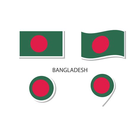 Bangladesh Flag Logo Icon Set Rectangle Flat Icons Circular Shape