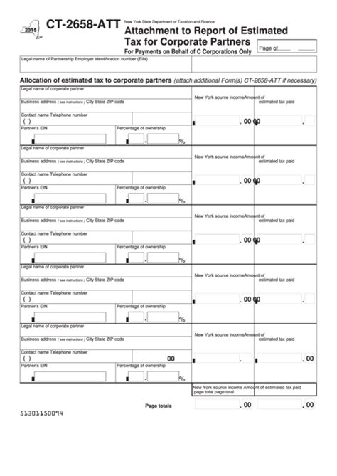 Fillable Form Ct Att Attachment To Report Of Estimated Tax For