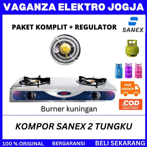 Jual KOMPOR GAS 2 TUNGKU K608S SANEX STAINLESS BURNING KUNINGAN