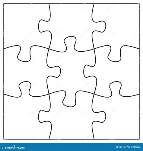 Jigsaw Pieces Template Nine Puzzle Pieces Connected Together Stock