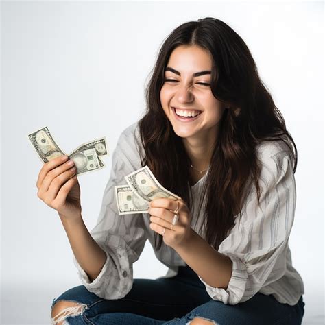 Retrato De Una Joven Alegre Sosteniendo Billetes De Dinero Y Celebrando