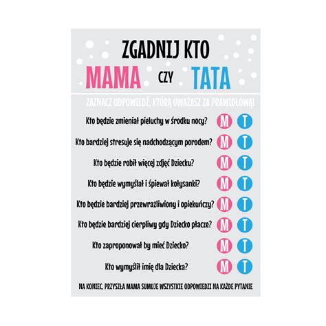 MAMA CZY TATA GRA I ZABAWA NA BABY SHOWER Zdrapki i prezenty na każdą