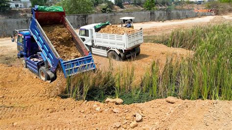 New Project Landfilling Up By Using Dump Truck Unloading Stone And