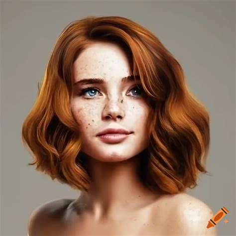 Portrait Of A Beautiful Woman With Freckles And Wavy Auburn Hair On Craiyon