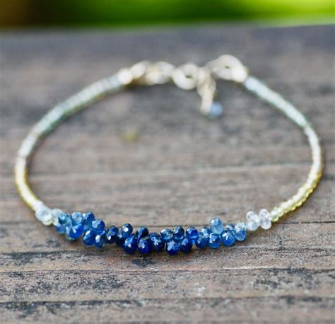 Natural Green And Blue Sapphire Bracelet In Solid K Gold Etsy