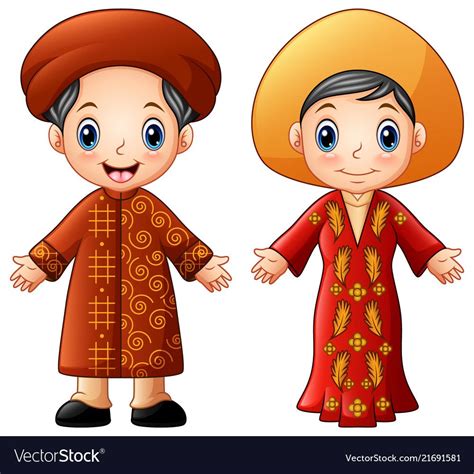 Illustration Of Cartoon Vietnam Couple Wearing Traditional Costumes