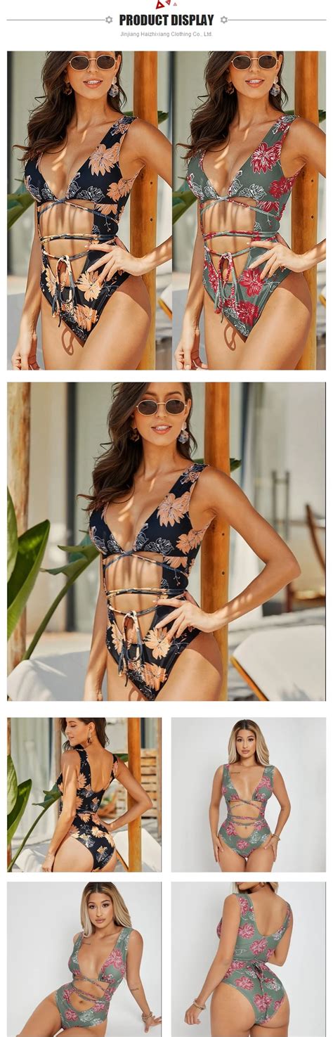 Pasuxi 2022 New Sexy Bikini Swimsuit V Neck Floral Print Bandage Lace