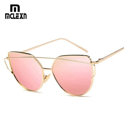 Mclexn New Fashion Cat Eye Sunglasses Women Metal Twin Beams Sun