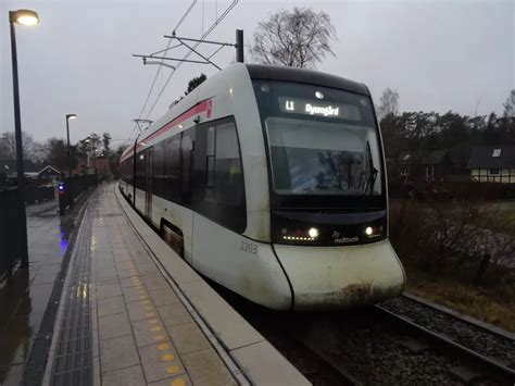 Aarhus Light Rail Line L1 With Low Floor Articulated Tram 2103 2203 At