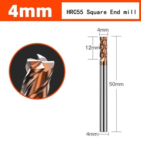 HRC55 Carbide 4 Flutes End Mill Milling Cutter Alloy Coating Tungsten