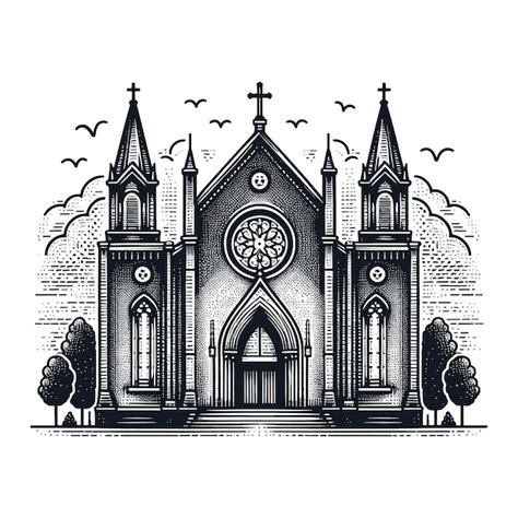 Um Desenho De Uma Igreja Uma Cruz No Topo Vetor Premium