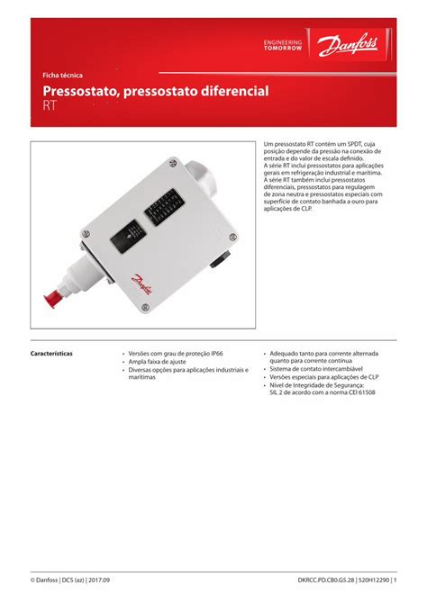 PDF Ficha técnica Pressostato pressostato diferencial RTfiles