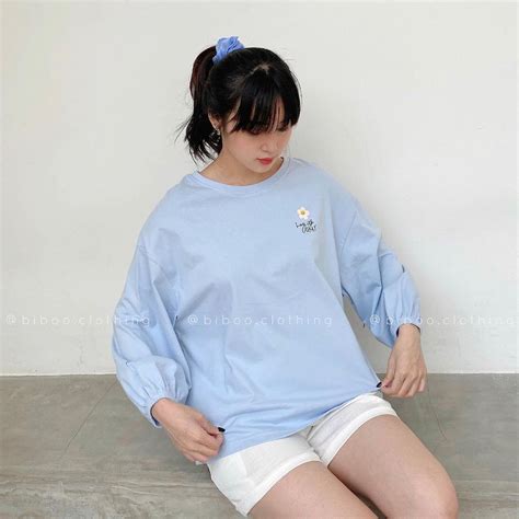 ÁO SWEATER TAY PHỒNG THÊU HOA CÚC KIỂU DÁNG ÁO THUN NỈ TAY CHUN HOA XANH ULZZANG HOT HIT