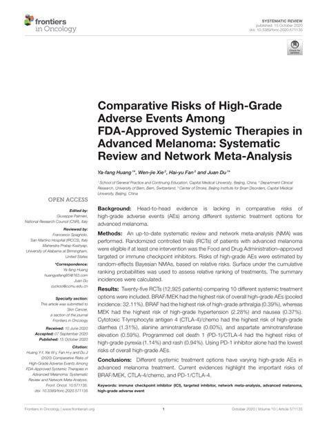 Pdf Comparative Risks Of High Grade Adverse Events Among Fda Approved