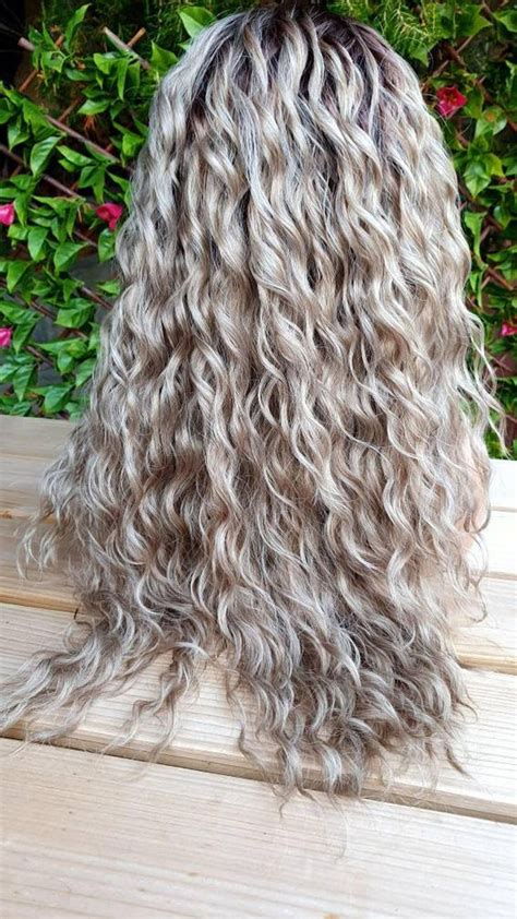 Porsche Silver Grey Sandy Ash Blonde Long Curly Waves Human Hair Blend