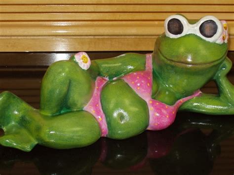 Ceramic Frog In Hot Pink Bikini For Your Garden Or Patio