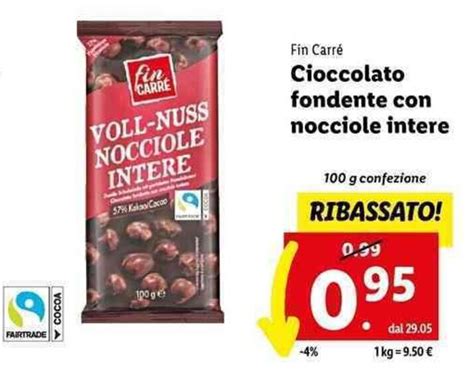 Fin Carré Cioccolato fondente con nocciole intere 100 g offerta di Lidl