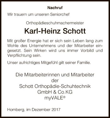 Traueranzeigen Von Karl Heinz Schott Trauer HNA De