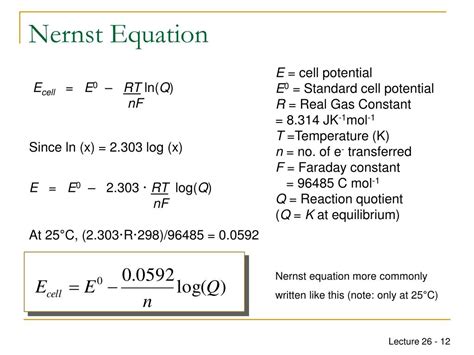 PPT - CHEM1612 - Pharmacy Week 9: Nernst Equation PowerPoint ...